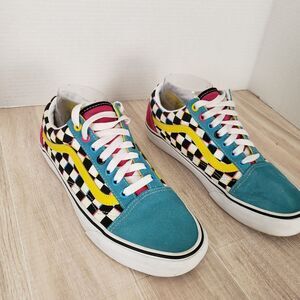 Vans Old Skool Men’s 8 / Women’s 9.5 – Teal Checkerboard Yellow Stripe